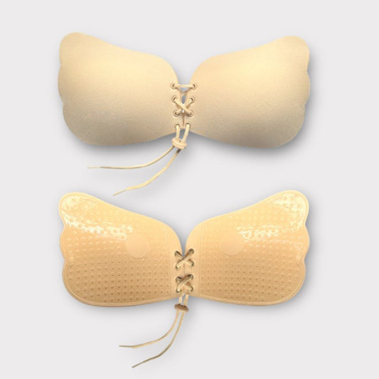 Seamless lace-up bra, adhesive type, sticker, NuBra, Light Yellow