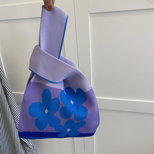 All-over knit mini tote bag in flower purple