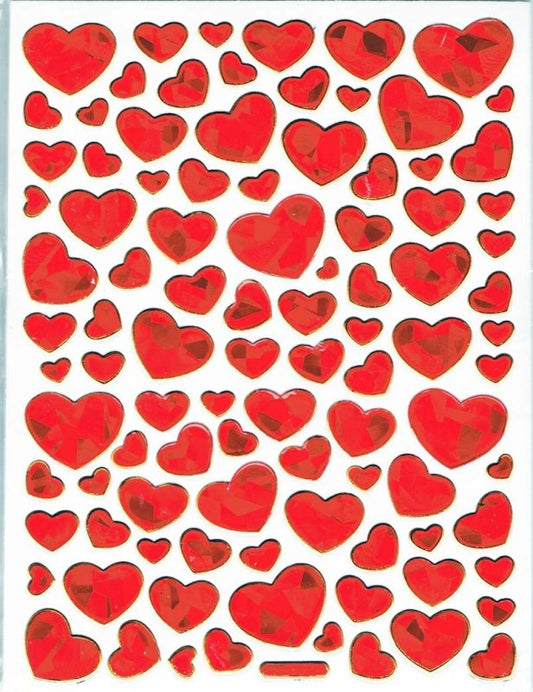 Glitter Sticker Sheet Seal Heart RED MIX