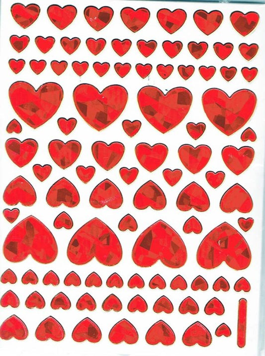 Glitter Sticker Sheet Seal Heart RED MIXII