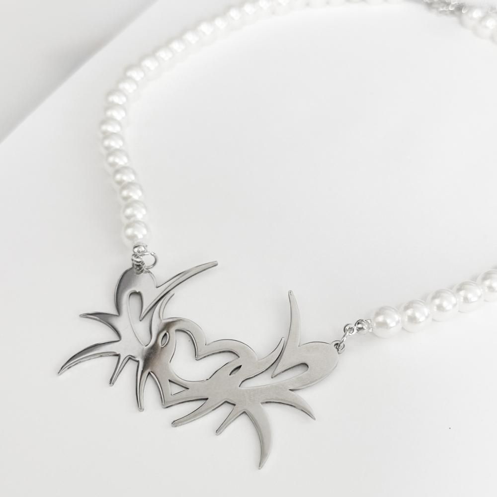 トライバルハート パールビーズ ネックレス SILVER