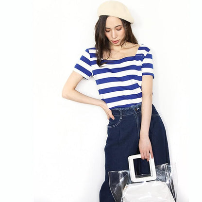 ボーダー スクエア トップ BLUE/WHITE