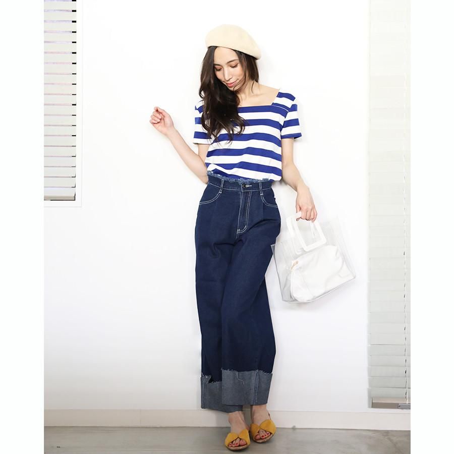 ボーダー スクエア トップ BLUE/WHITE