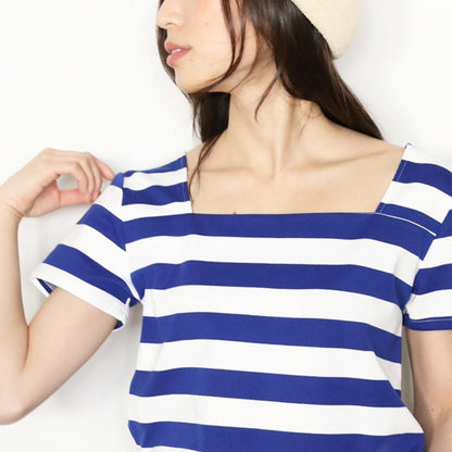 ボーダー スクエア トップ BLUE/WHITE