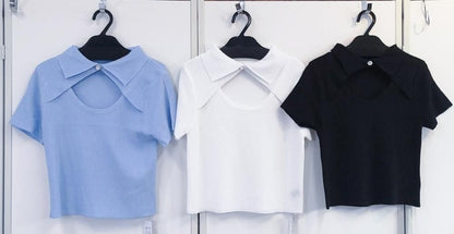 バストオープン ポロニット トップス WHITE