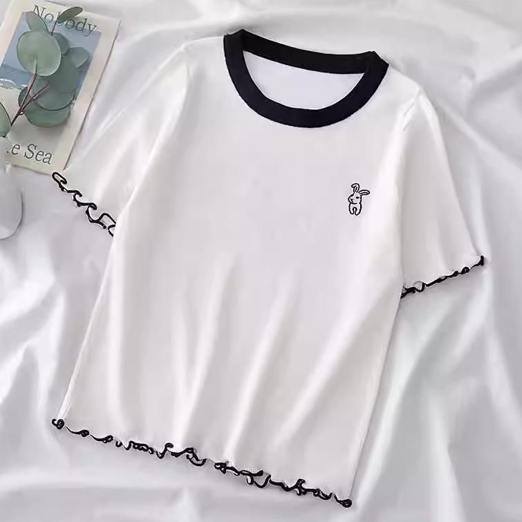 バイカラー メロー 半袖トップス WHITE