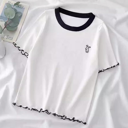 バイカラー メロー 半袖トップス WHITE
