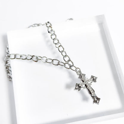 CROSS ラインストーン チェーンネックレス SILVER