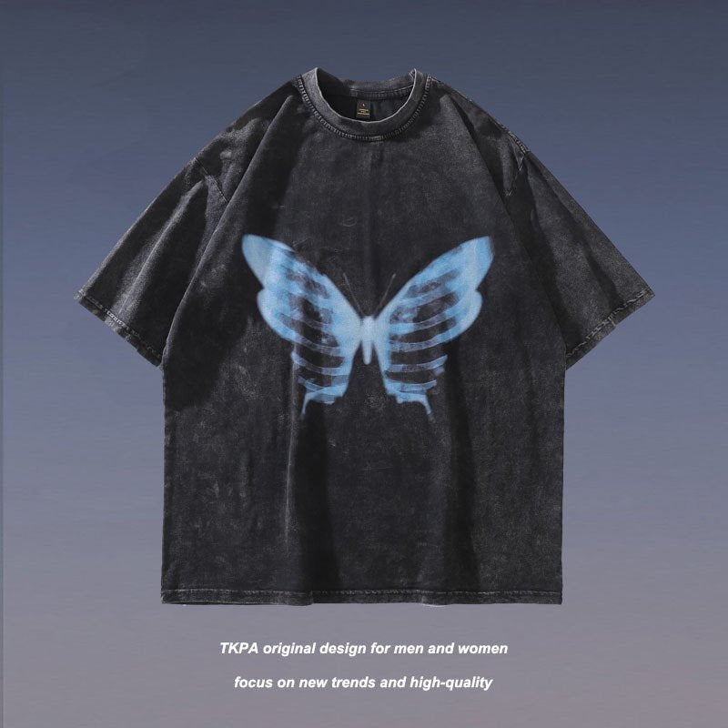 X-RAY BUTTERFLY WASHED UNISEX T-SHIRT BLACK