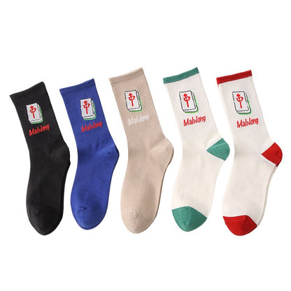 Mahjong tile medium logo ribbed crew socks