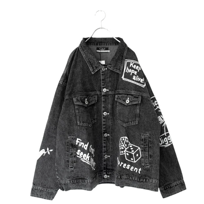 ラフガキ ラクガキ ケミカルウォッシュ デニム ジャケット BLACK