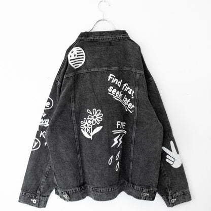 ラフガキ ラクガキ ケミカルウォッシュ デニム ジャケット BLACK