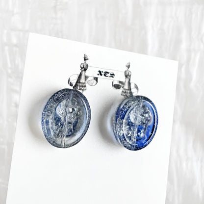 ROSE RETRO Glass Stud Earrings BLUE