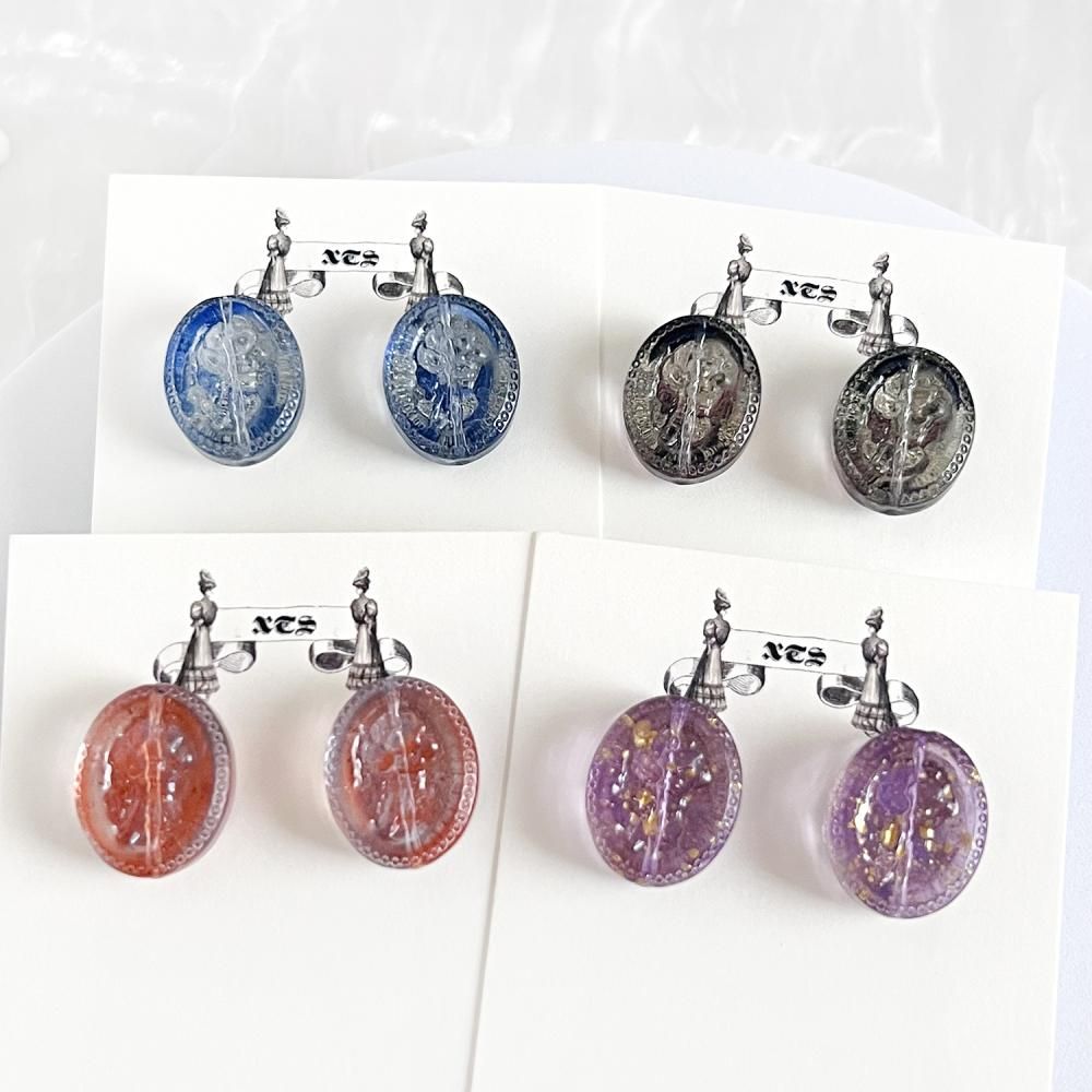 ROSE RETRO ガラス スタッド ピアス BLUE