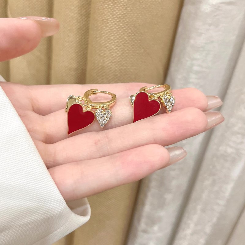 HEART Mini Hoop Earrings GOLD RED