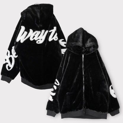 STRAIGHT LINE FUR LOGO JACKET BLACK