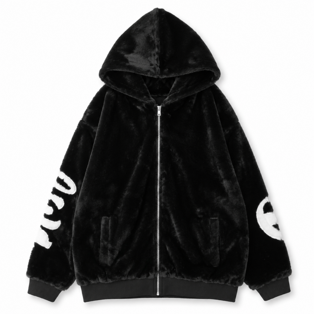 ストレート ラインファー ロゴ ジャケット BLACK