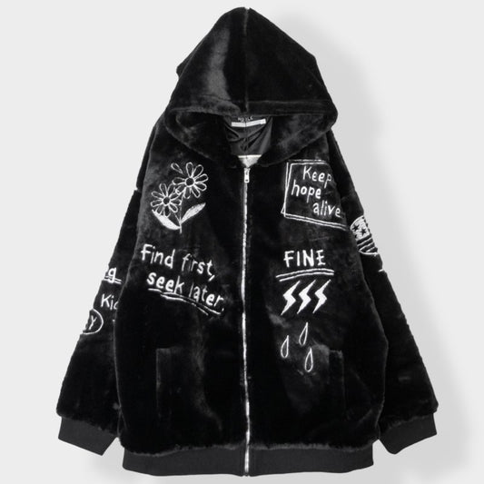 Rough Doodle Fur Jacket BLACK