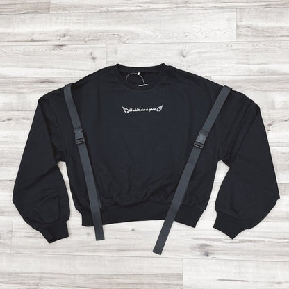 ショルダー ベルト サスペンダー付き 裏毛 スウェット ショートトップ BLACK