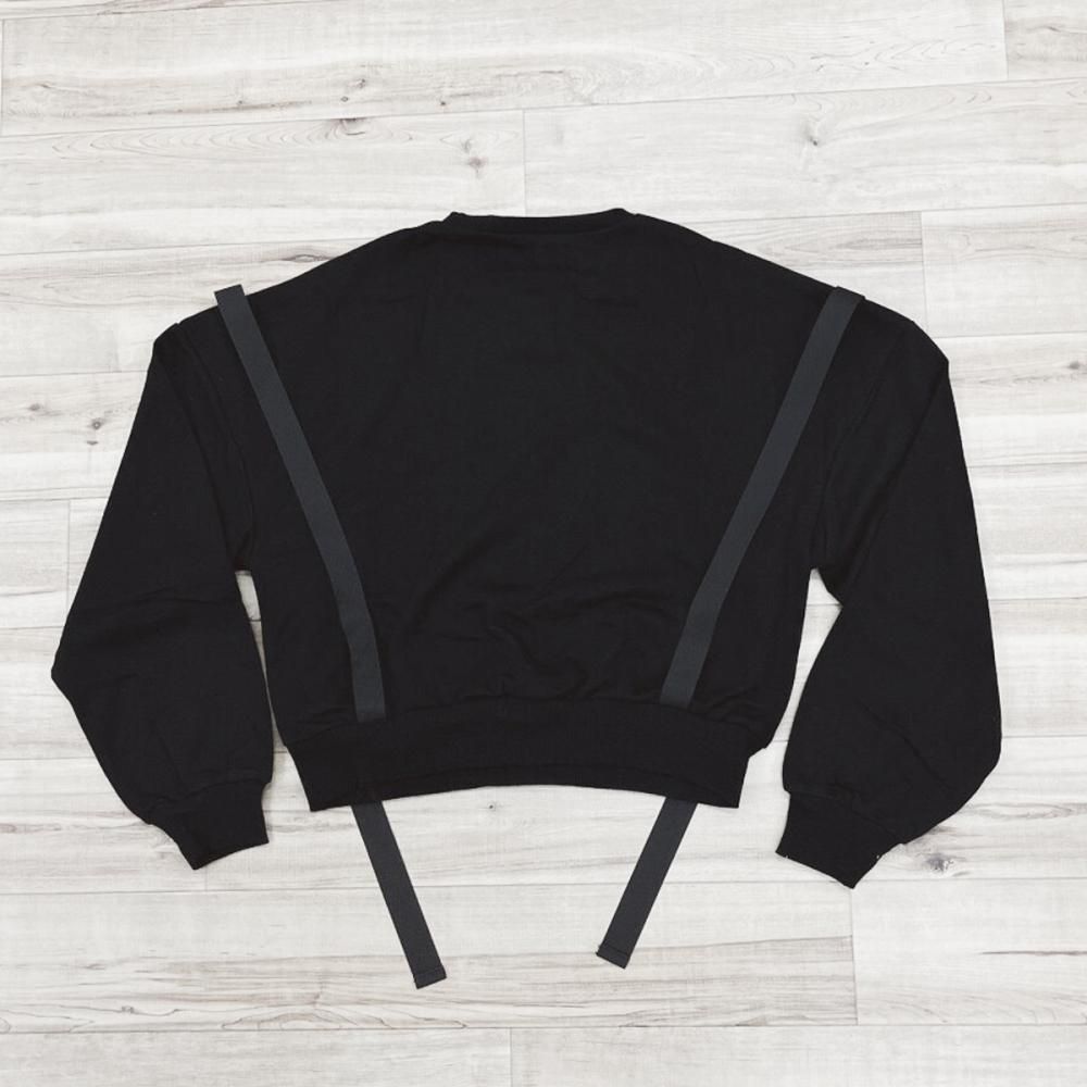 ショルダー ベルト サスペンダー付き 裏毛 スウェット ショートトップ BLACK