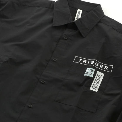 BIGシルエット パッチ 長袖 ブロードシャツ BLACK