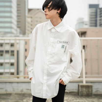 BIGシルエット パッチ 長袖 ブロードシャツ WHITE