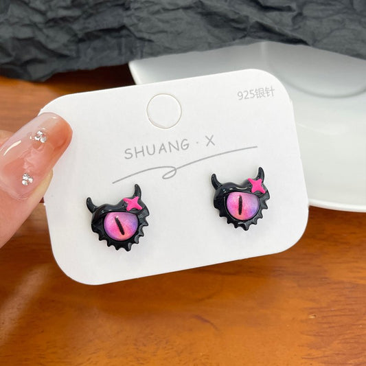 EYE MONSTER Cabochon Stud Earrings Heart BLACK