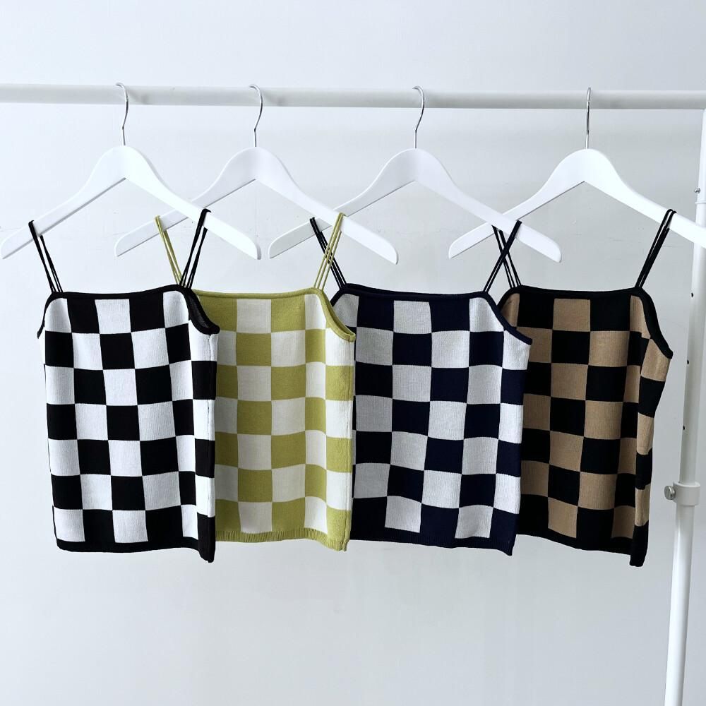 sourire ニット ブロックチェック キャミソール BLACK WHITE