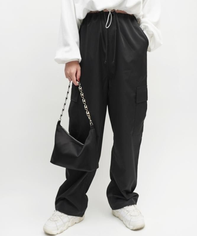 エステルツイル 無地 カーゴパンツ BLACK