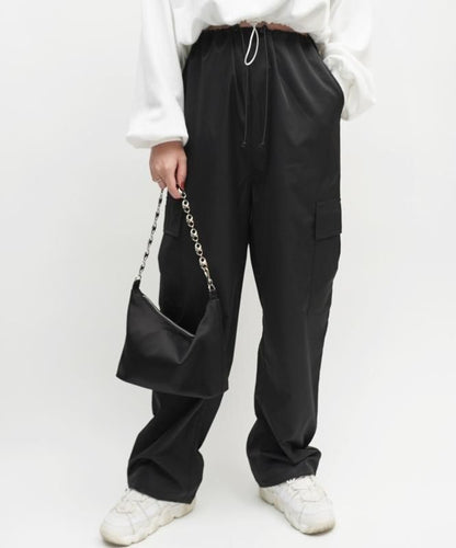 エステルツイル 無地 カーゴパンツ BLACK