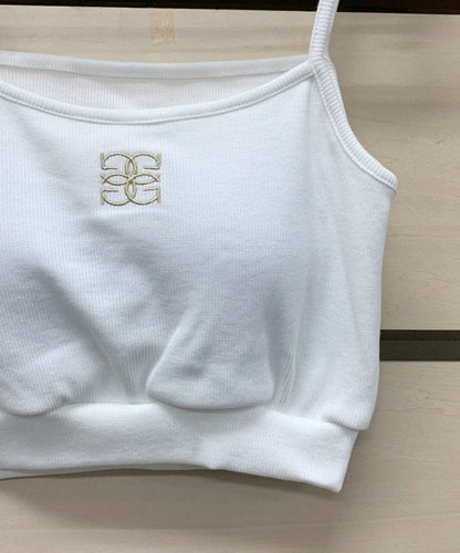 Logo embroidery, terry cloth material, camisole with cups, WHITE