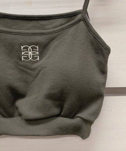 ロゴ 刺しゅう テレコ素材 カップ付キャミソール BROWN