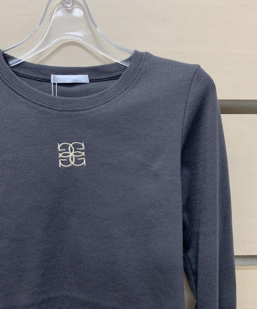 ロゴ 刺しゅう テレコ素材 チビ Tシャツ CHARCOAL