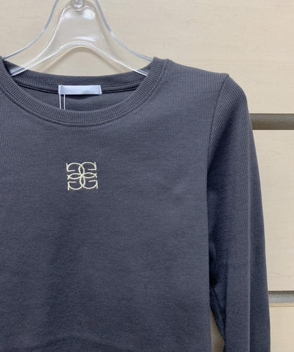 ロゴ 刺しゅう テレコ素材 チビ Tシャツ CHARCOAL