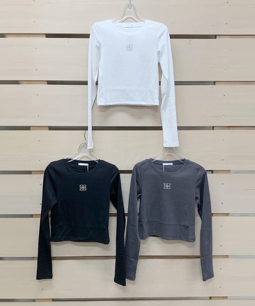ロゴ 刺しゅう テレコ素材 チビ Tシャツ CHARCOAL