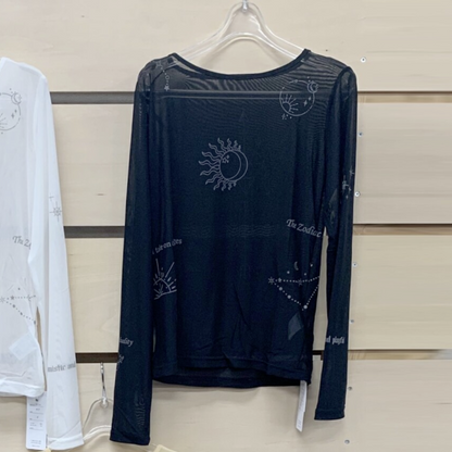 タトゥー柄 チュールシースルー プルオーバー トップス BLACK