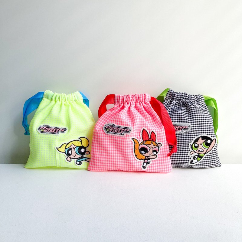 The Powerpuff Girls×Flapper Applique Drawstring Pouch