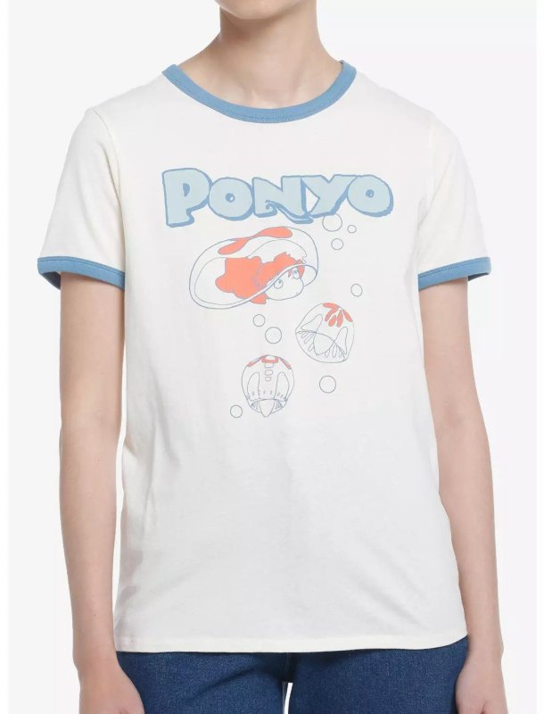 Ponyo on the Cliff Vintage Ringer T-Shirt WHITE