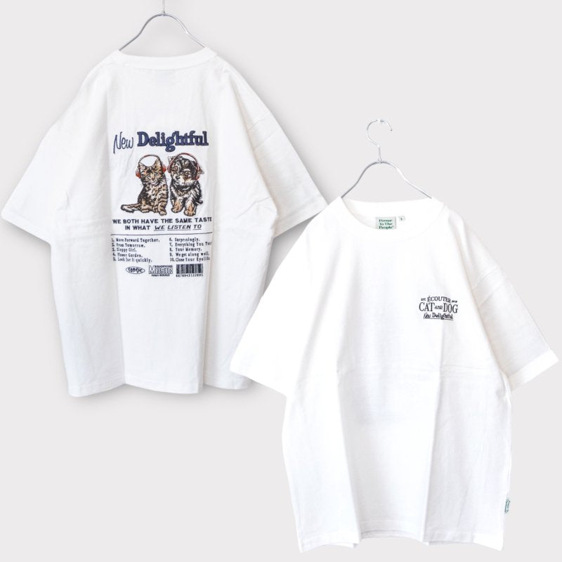 DOG & CAT イヌネコ BACK刺繍 半袖 Tシャツ WHITE