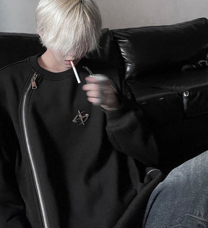 両サイドジッパー Y2K スウェットトップ BLACK