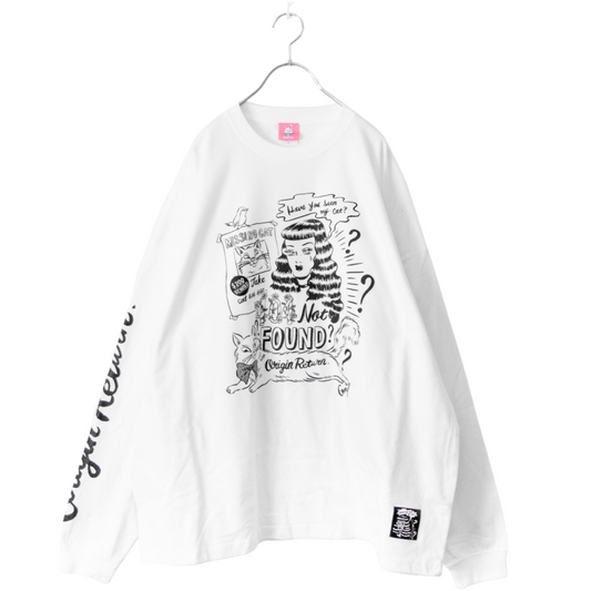 404 NOT FOUND by Gummy Big Silhouette Long Sleeve T-Shirt Long T WHITE