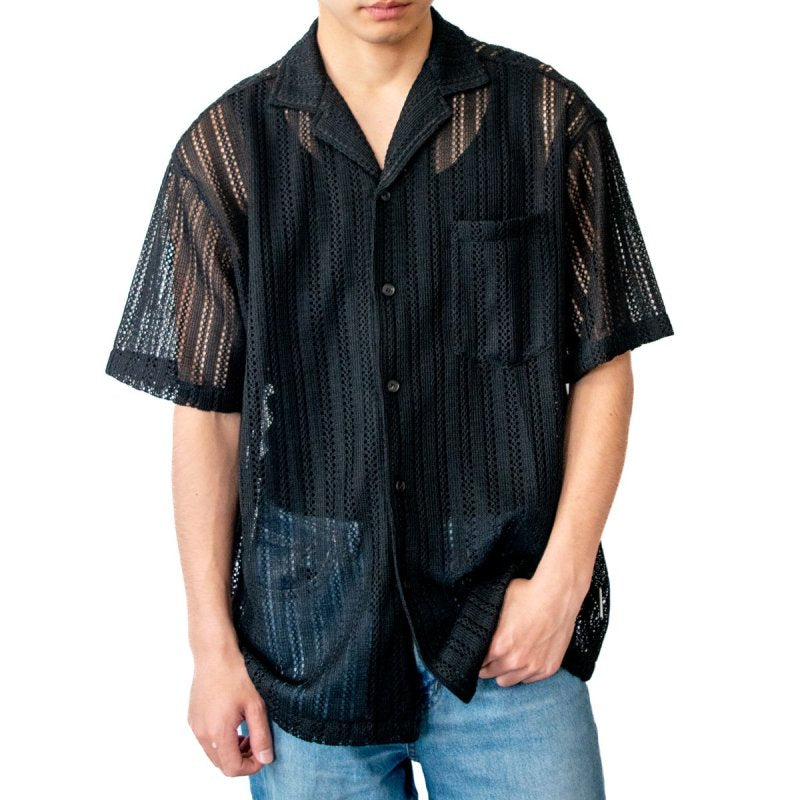 Openwork Stripe Russell Short Sleeve Shirt BLACK