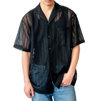 Openwork Stripe Russell Short Sleeve Shirt BLACK