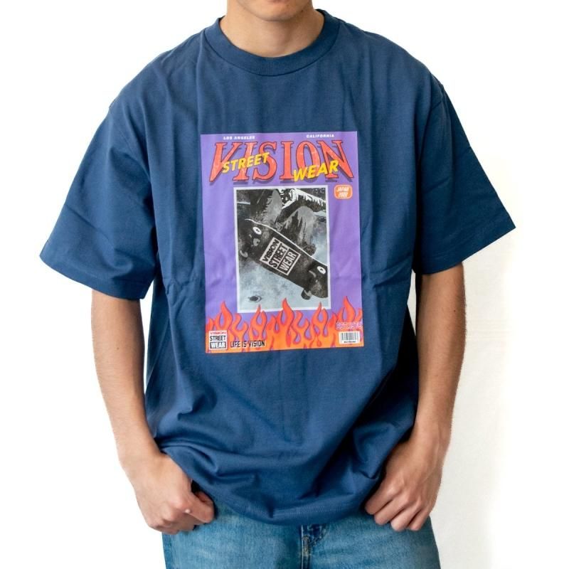 VISION STREET WEAR スケボーマガジンイラストTシャツ NAVY