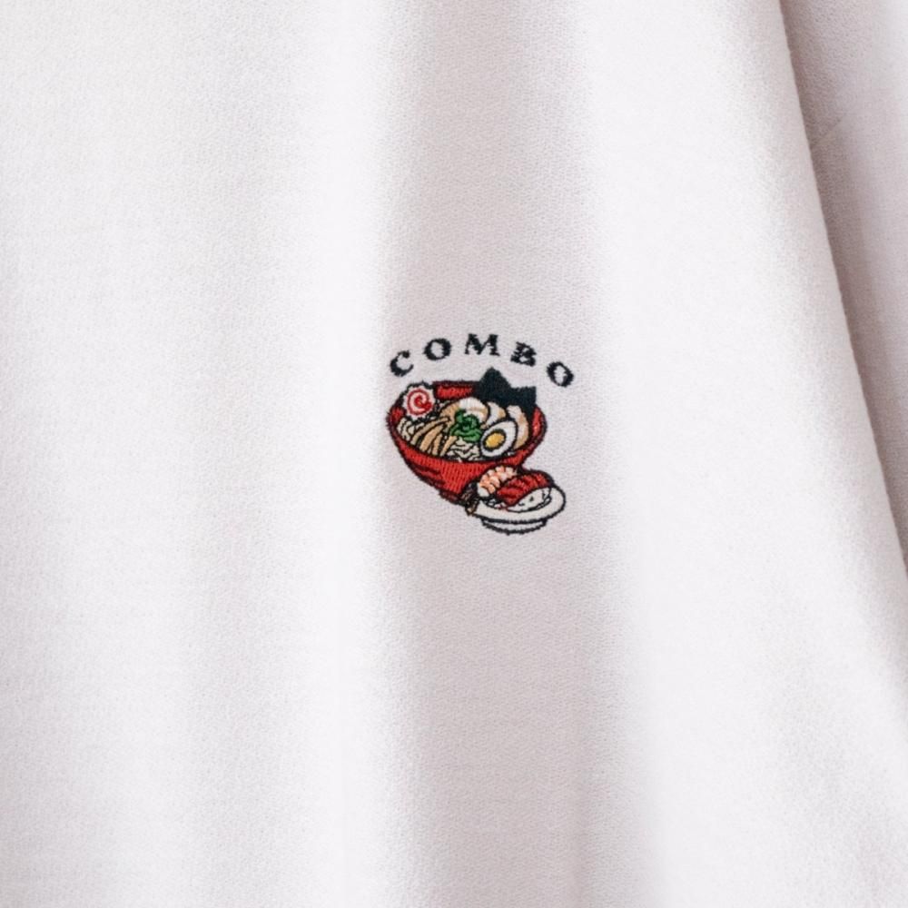 POWER TO THE PEOPLE 梨地ワンポイント ラーメン 刺繍 Tシャツ WHITE