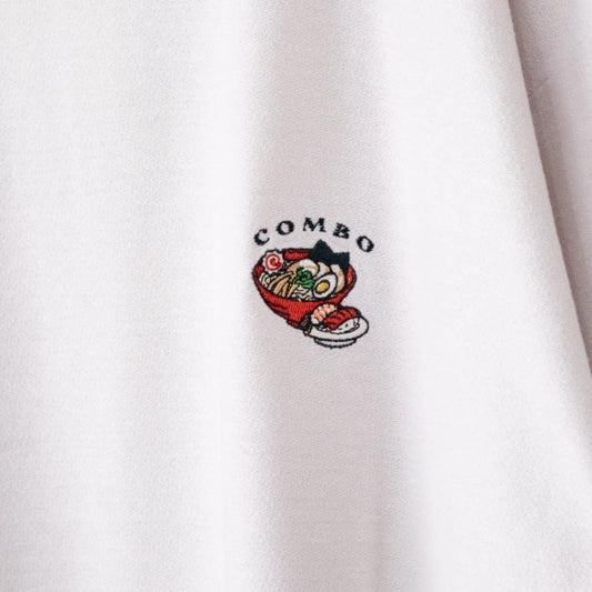 POWER TO THE PEOPLE 梨地ワンポイント ラーメン 刺繍 Tシャツ WHITE