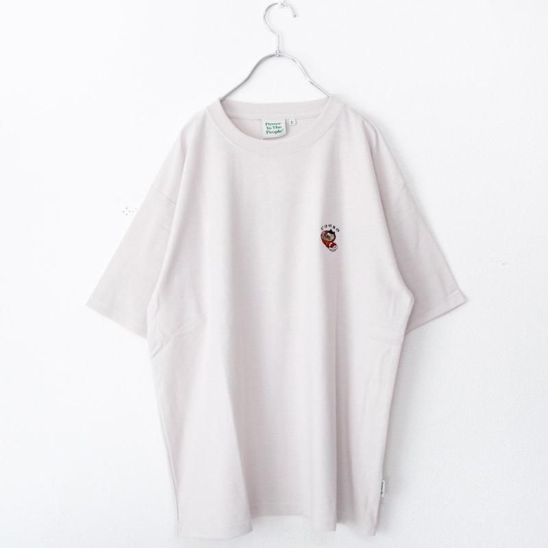 POWER TO THE PEOPLE 梨地ワンポイント ラーメン 刺繍 Tシャツ WHITE