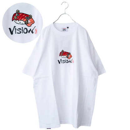 POWER TO THE PEOPLE 梨地ワンポイント ラーメン 刺繍 Tシャツ WHITE