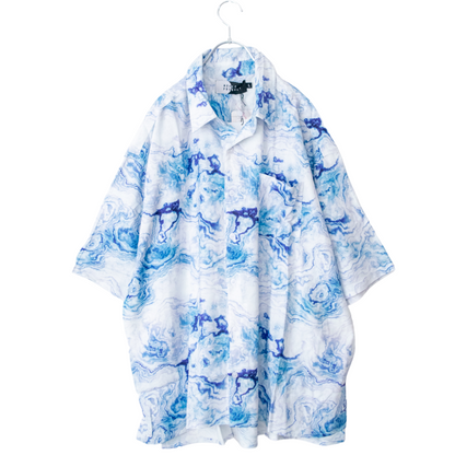 総柄レーヨン 総柄シャツ 半袖 BLACK