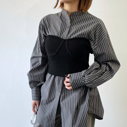 ブロードネクタイ付きショート丈シャツ BLACK